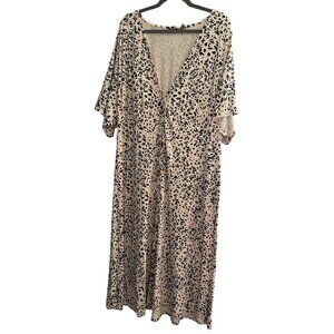 Women’s Maxi Dress Curve Size US 22 Ivory Black Front Button Boho Chic flowy